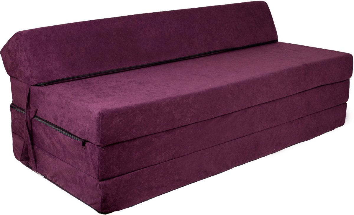 Extra breed logeermatras - violet - camping matras - reismatras - opvouwbaar matras - 200 x 120 x 10 - met hoofdkussen