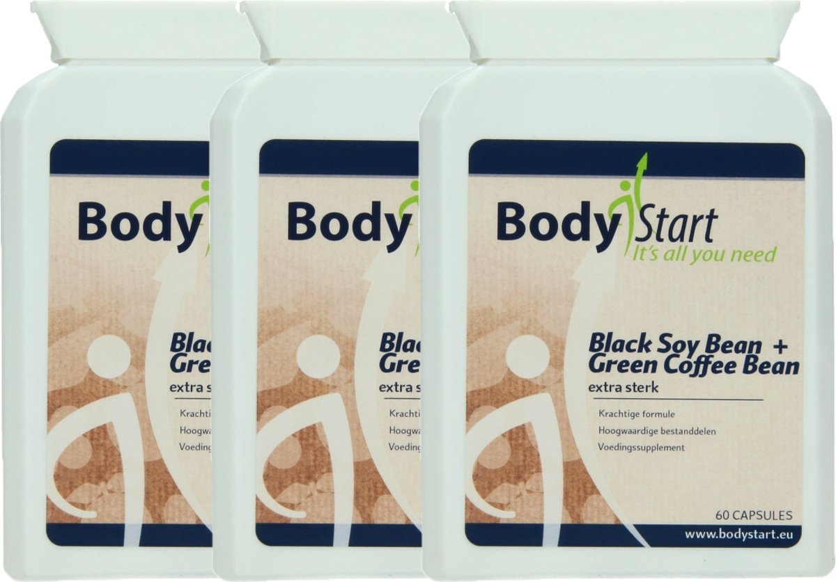 Foto van BodyStart Black Soy Bean & Green Coffee Bean | Zwarte sojaboon & Groene koffieboon Complex | VOORDEELVERPAKKING 180 Capsules | Krachtige formule | Rijk aan vezels & eiwitten | Stimuleert gewichtsverlies & bevordert het cholesterolgehalte
