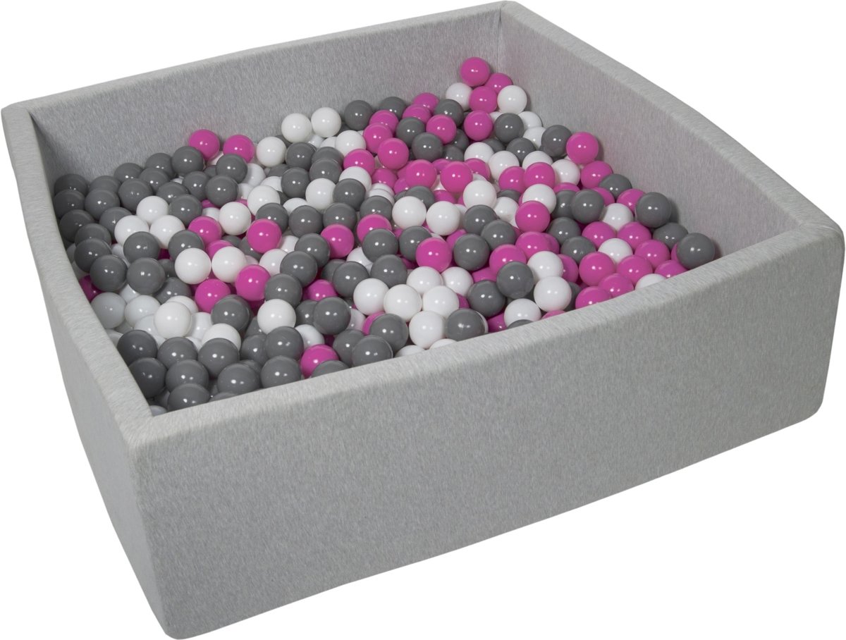 Ballenbak - stevige ballenbad - 120x120 cm - 900 ballen Ø 7 cm - wit, roze, grijs.