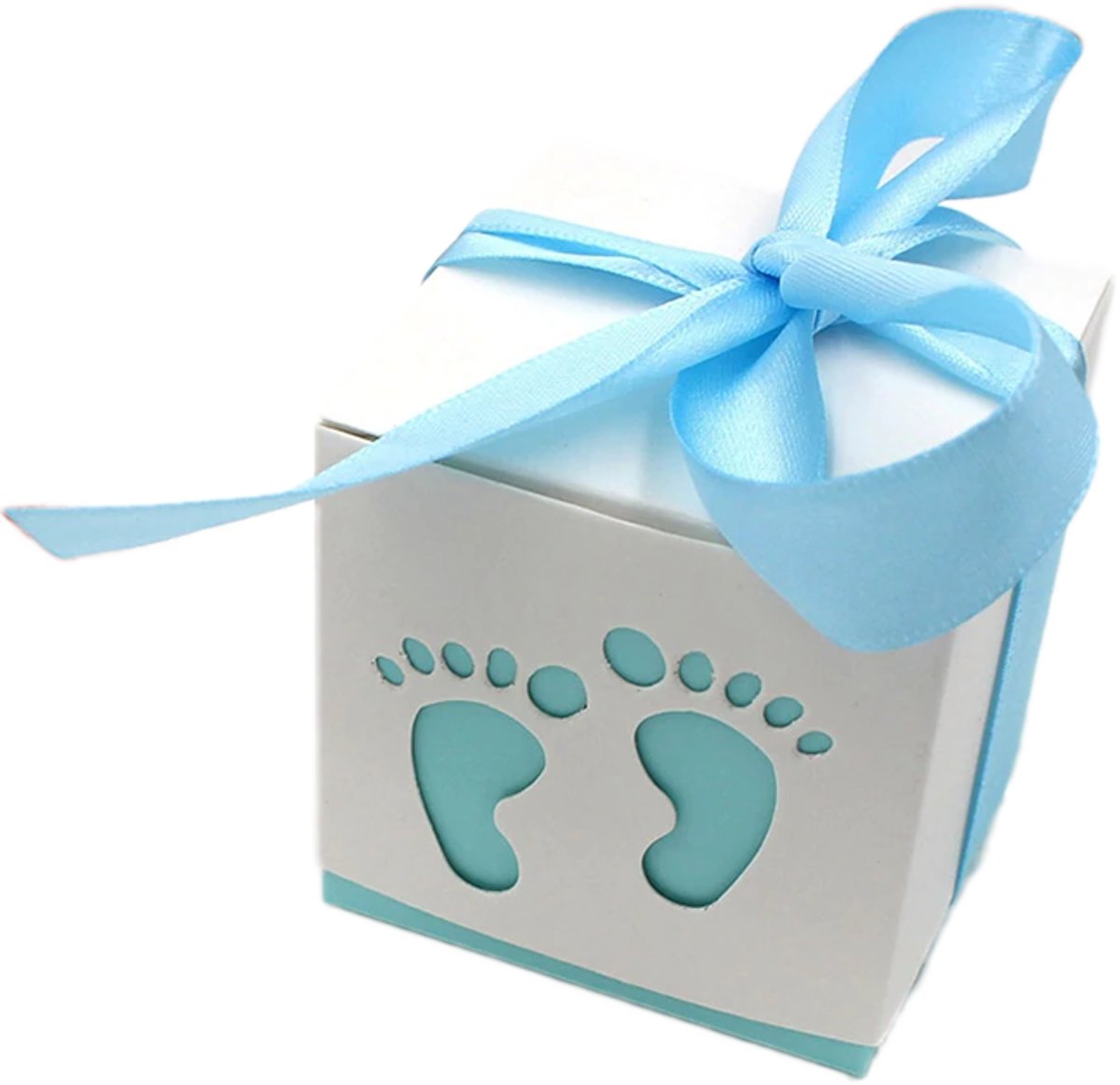 Geschenkdoosjes set van 5 | blauwe voetjes | babyshower | kraamgeschenk | traktatie | doopsuiker