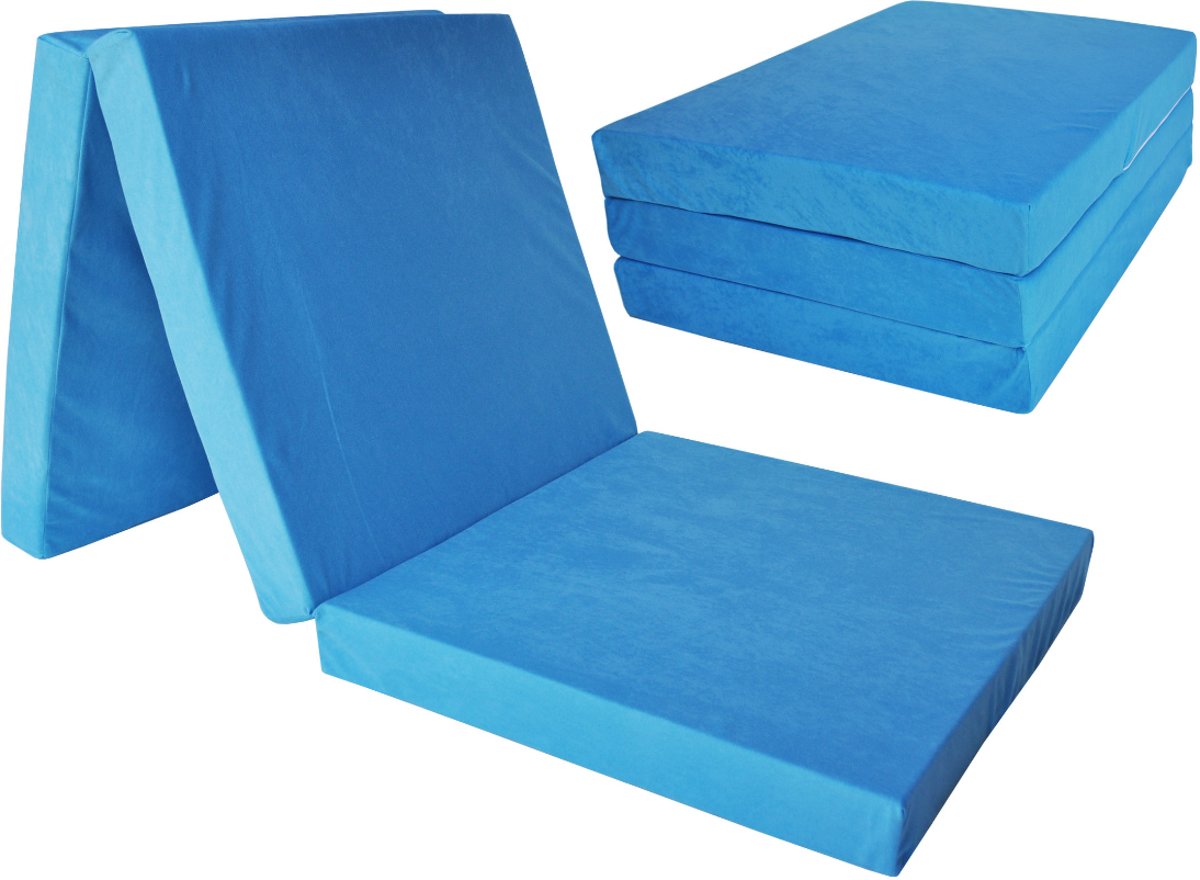Kinder logeermatras - blauw - camping matras - reismatras - opvouwbaar matras - 120 x 60 x 6