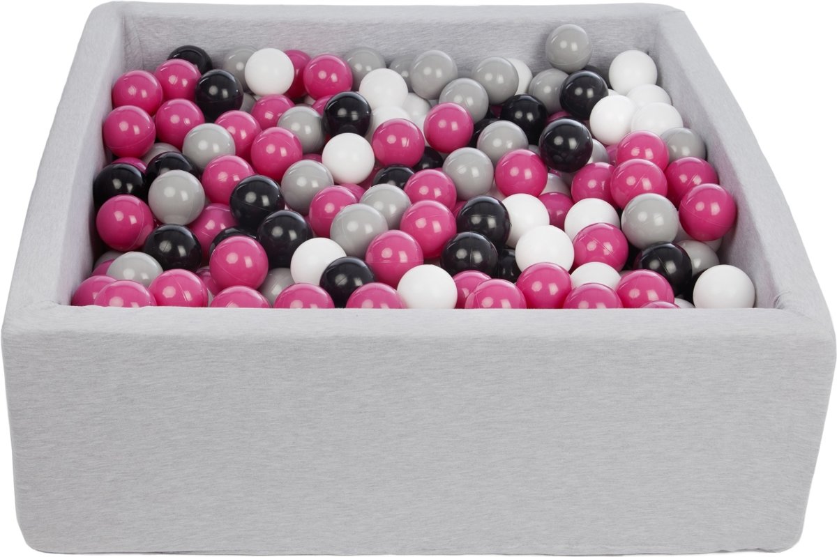 Zachte Jersey baby kinderen Ballenbak met 450 ballen, 90x90 cm - zwart, wit, roze, grijs