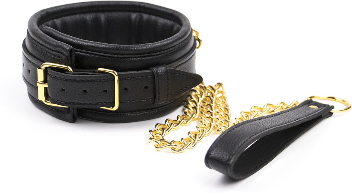 Foto van Banoch - Collar & leash Gold - Halsband en Riem - Zwart met goud