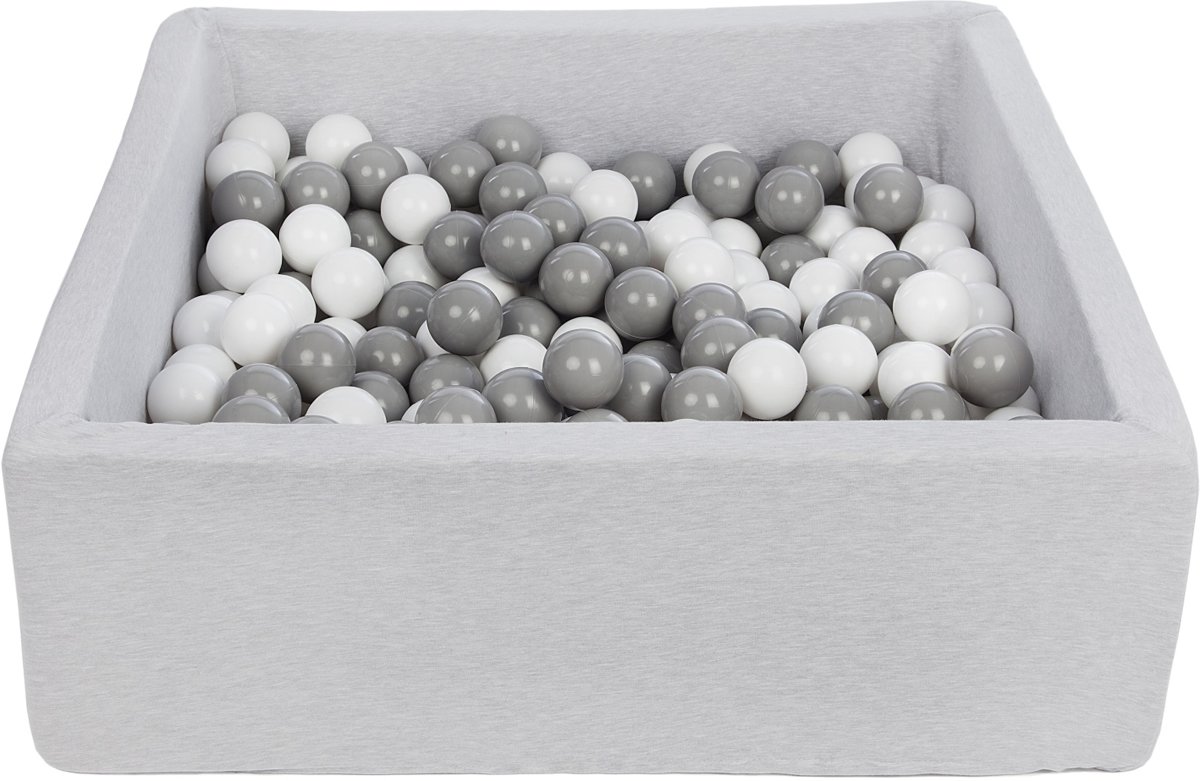 Zachte Jersey baby kinderen Ballenbak met 300 ballen, 90x90 cm - wit, grijs