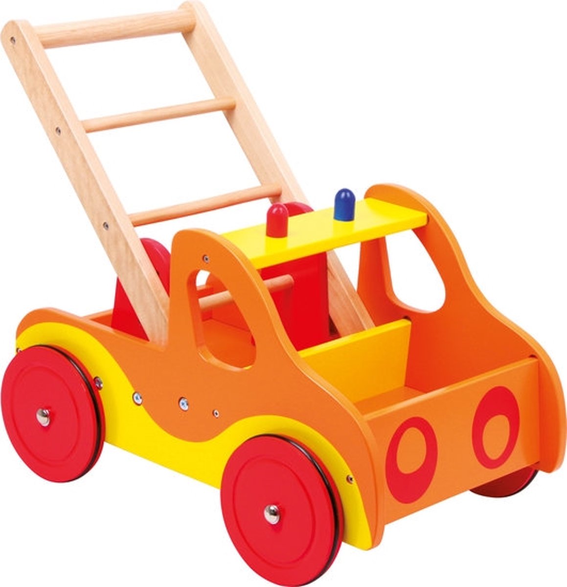 Loopwagen hout met activiteiten (baby walker) - Brandweer - Houten speelgoed vanaf 1 jaar