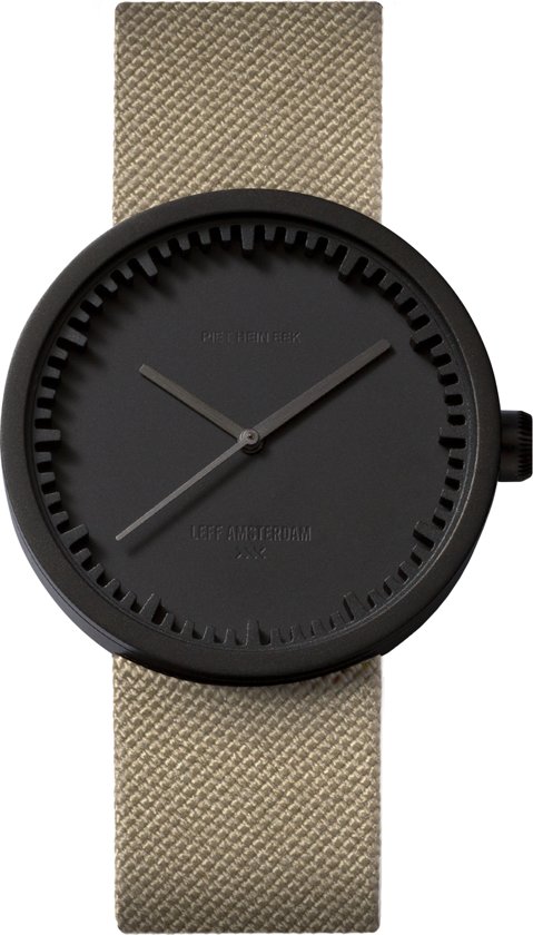 LEFF amsterdam tube watch D38 black / sand nylon-leather strap