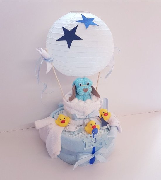 Luiertaart Luchtballon Blauw | Kraamcadeau | Kraampakket | Baby Cadeau