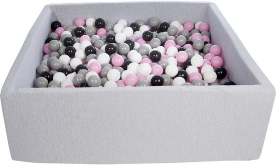 Ballenbak - stevige ballenbad - 120x120 cm - 900 ballen Ø 7 cm - wit, roze, grijs, zwart.