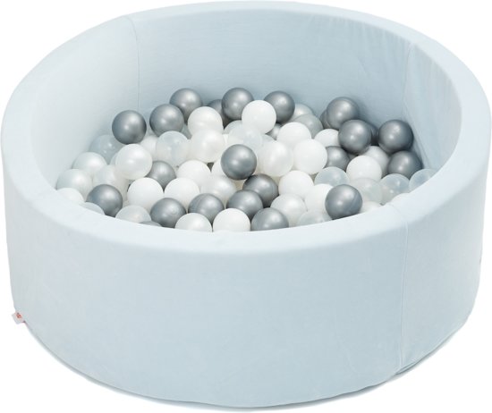 FUJL - Ballenbak - Speelbak - Licht blauw - ⌀ 90 cm - 200 ballen - Kleuren - Zilver - Parel  -Wit - Transparant