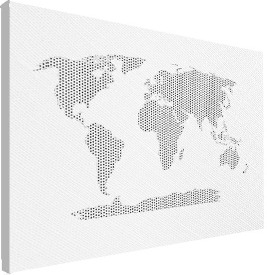 Beste bol.com | Wereldkaart kruisjes en plusjes zwart/wit canvas 80x60 DK-41