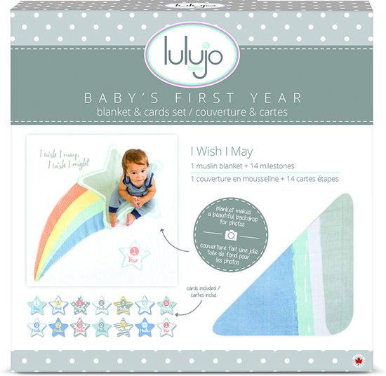 Lulujo Baby's First Year swaddle & cards - I wish I may