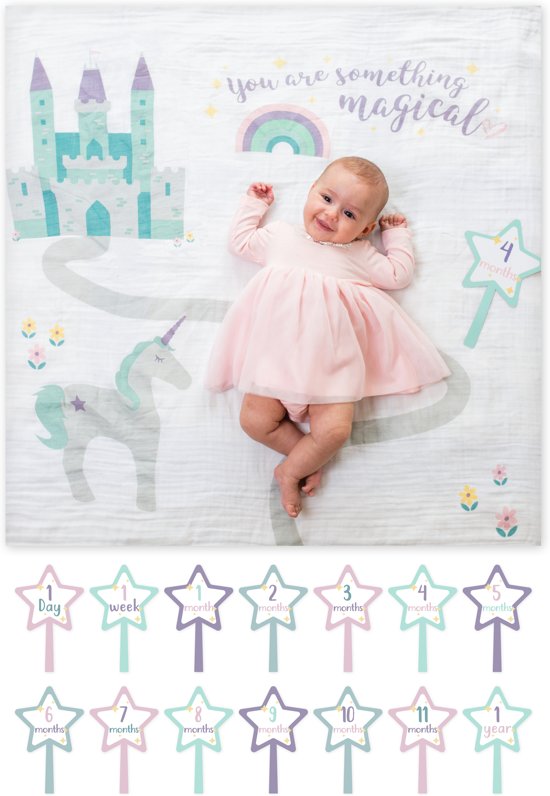 Lulujo Baby's Firsy Year swaddle & cards - Something Magical