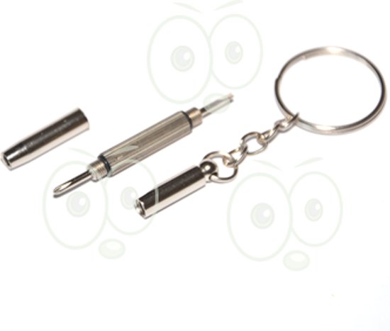 Sleutelhanger Miniset met platte en kruiskopschroevendraaier speciaal voor bril en gehoorapparaat.