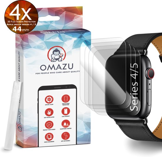 Apple Watch Series 4 - 5 (44mm) OMAZU 3D Flex TPU Screenprotector, 4 Pack (100% Transparant en Edge to Edge protector)
