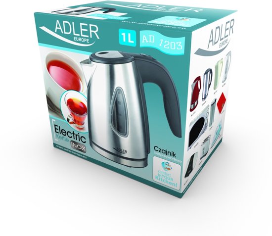 Adler AD 1203 - Elektrische waterkoker - snoerloos - RVS - 1.0 L