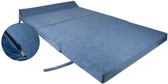 Extra breed logeermatras - navy blauw - camping matras - reismatras - opvouwbaar matras - 200 x 120 x 10 - met hoofdkussen