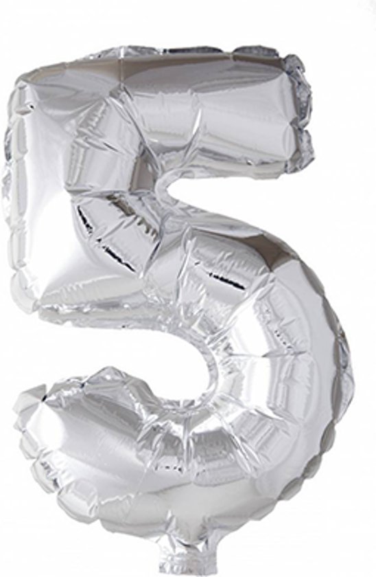 Folie ballon nummer &apos;5&apos; zilver 40cm