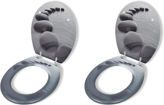 vidaXL Toiletbril met hard-closedeksel 2 st MDF stenen