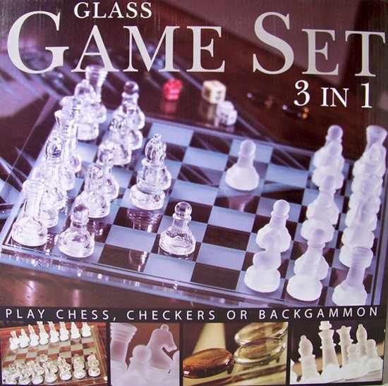 Afbeelding van het spel Glazen spellenset (Schaken, Checkers en Backgammon)