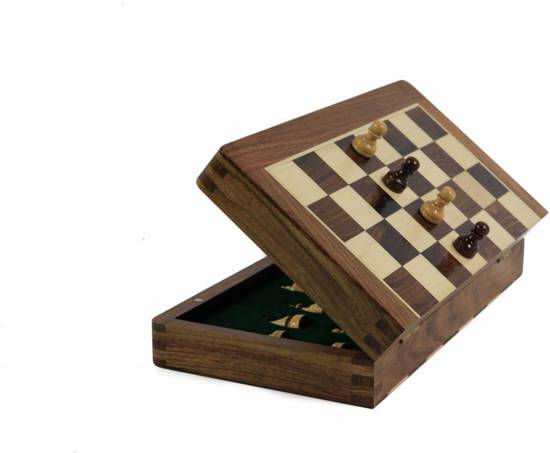 Afbeelding van het spel Opklapbaar reisschaakspel - 25x25 cm - magnetisch, Sheesham & Palmhout