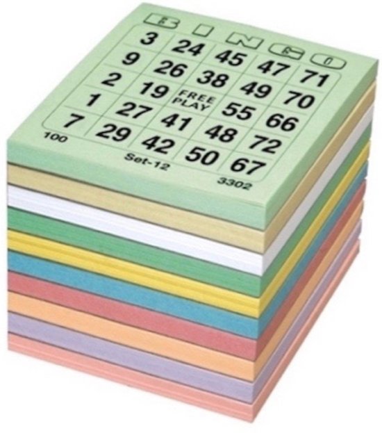 Bingokaarten - 1000 stuks - 1 t/m 75 kleurenmix Single