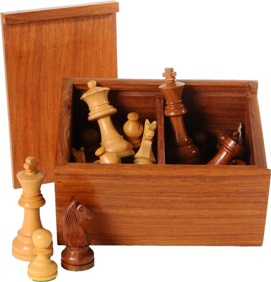 Afbeelding van het spel Schaakstukken No.4 Antiek - Koninghoogte 82mm - Sheesham & Palmhout
