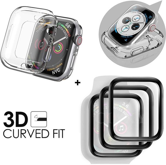 2-IN-1 Case Cover Hoes & 3D Edge Tempered Glass Screen Protector Voor Apple Watch Series 5 44MM - iWatch Bescherming Set