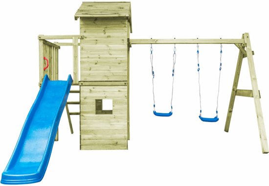 vidaXL Speelhuis ladder, glijbaan en schommels 390x353x268 cm FSC hout