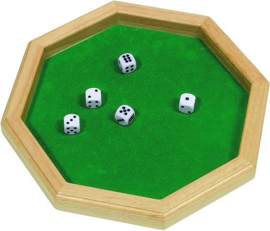Afbeelding van het spel DOBBELSTEENBAK achthoekig 25,7x25,7cm, met 5 dobbelstenen, i