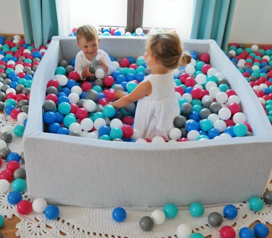Zachte Jersey baby kinderen Ballenbak met 1200 ballen, 120x120 cm - wit, blauw, grijs