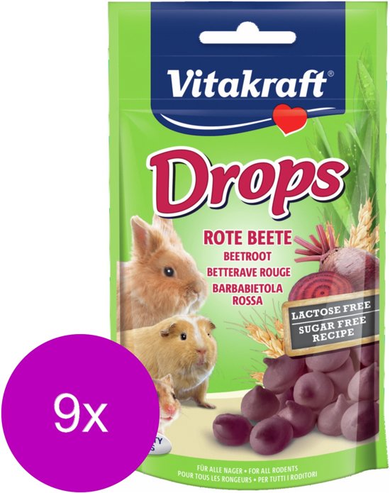 Vitakraft Knaagdier Drops - Knaagdiersnack - 9 x Rode Biet Lactose Vrij