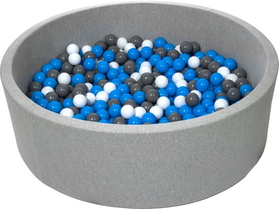 Zachte Jersey baby kinderen Ballenbak met 600 ballen, diameter 125 cm - wit, blauw, grijs