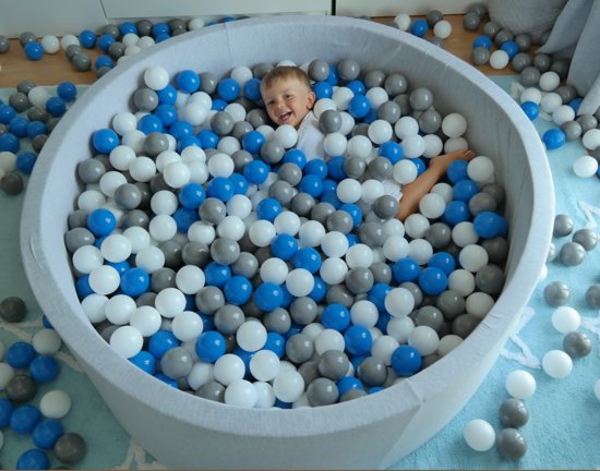 Zachte Jersey baby kinderen Ballenbak met 600 ballen, diameter 125 cm - wit, grijs, turkoois