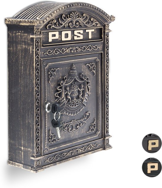 relaxdays brievenbus Engelse muur-brievenbus nostalgie, A4 formaat, antiek bronzen