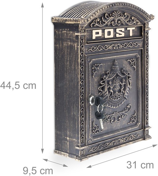relaxdays brievenbus Engelse muur-brievenbus nostalgie, A4 formaat, antiek bronzen