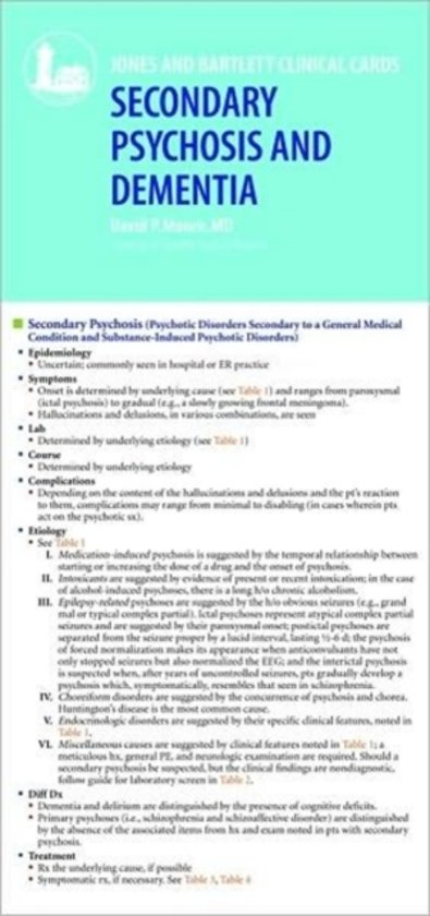 Afbeelding van het spel J & B Clinical Cards: Secondary Psychosis and Dementia