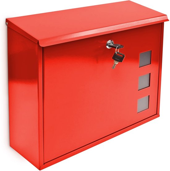 relaxdays Wand brievenbus metaal - Keuze uit kleur rood groen zilver zwart - 34,5x33 cm.