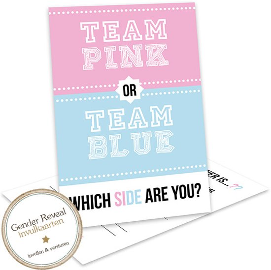 Baby Gender Reveal uitnodiging - Gender reveal party - invulkaarten - Team Pink or Team Blue - GR508 (12 stuks )