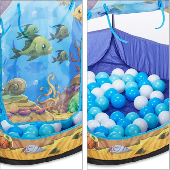relaxdays ballenbak onderwaterwereld - 100 ballen - pop-up speeltent - binnen   buiten