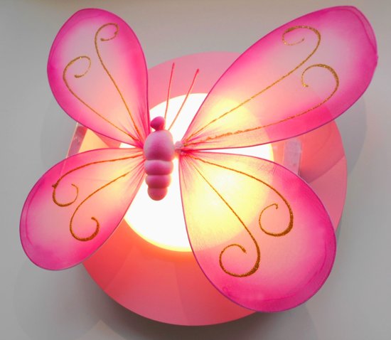 Funnylight LED kids lamp roze vlinder XL roze - Trendy plafonniere voor de baby en kinder slaap kamer
