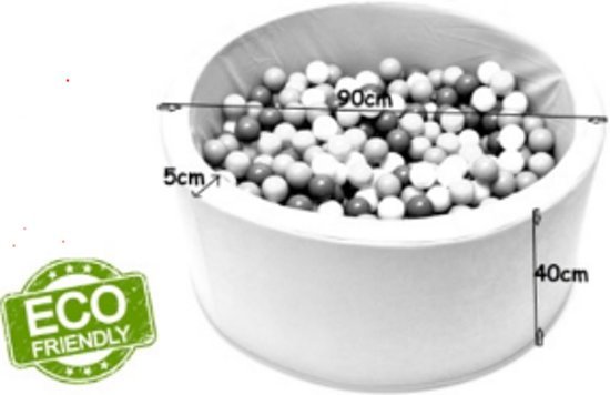 Ballenbak - stevige ballenbad - sterrenpatroon -90 x 40 cm - 200 ballen Ø 7 cm - zilver, wit en zwart