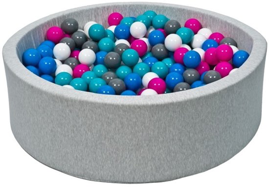 Ballenbad - stevige ballenbak - 90 x 30 cm - 300 ballen Ø 7 cm - wit blauw roze grijs turquoise