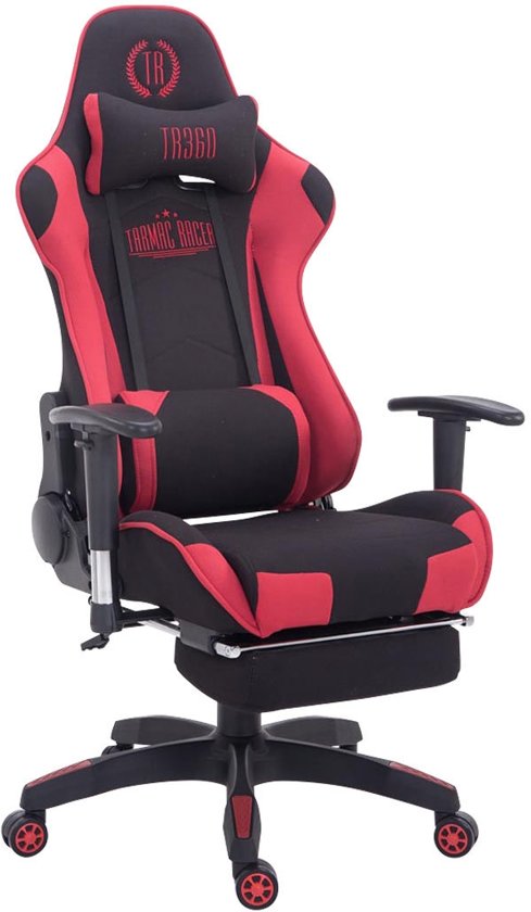 Clp Managerstoel TURBO directiestoel, Gaming chair met voetsteun, hoogte verstelbaar, ergonomisch, belastbaar tot 150 kg, stof - zwart/rood,