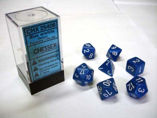 Afbeelding van het spel 7-delige Polydice / dobbelstenen Set voor Dungeons & Dragons |Blauw met Wit