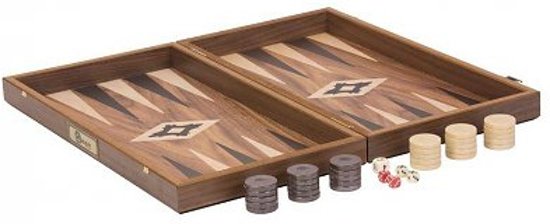 Walnoot Backgammon Set- 3 kgs. 47 x 50 x 7 cm. Superdeluxe backgammon spel