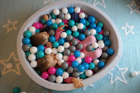 Zachte Jersey baby kinderen Ballenbak met 150 ballen,  - wit, grijs