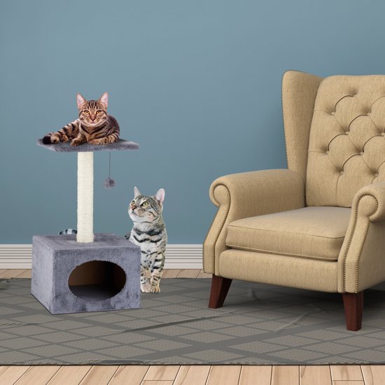 relaxdays krabpaal voor katten - kattenkrabpaal - speelbal - kattenmand - 56 x 31 x 31 cm grijs