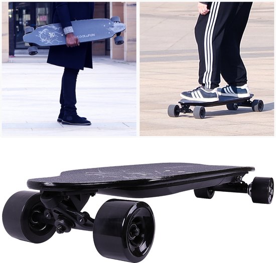 Cool&fun Elektrisch Longboard, 4-wiel Skateboard, Elektrisch bord Off-Road,LG-batterij met afstandsbediening,Luipaard Zwart