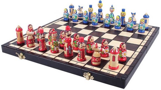 Afbeelding van het spel schaakcassette Babushka (90mm), handgeschilderd, blauw en rood