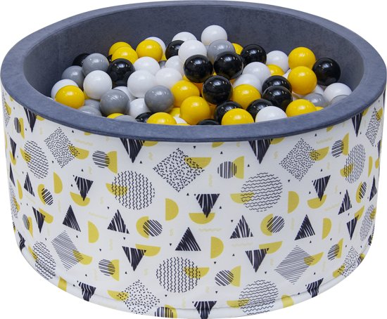 Ballenbak - stevige ballenbad -90 x 40 cm - 200 ballen Ø 7 cm - geel, wit, grijs en zwart
